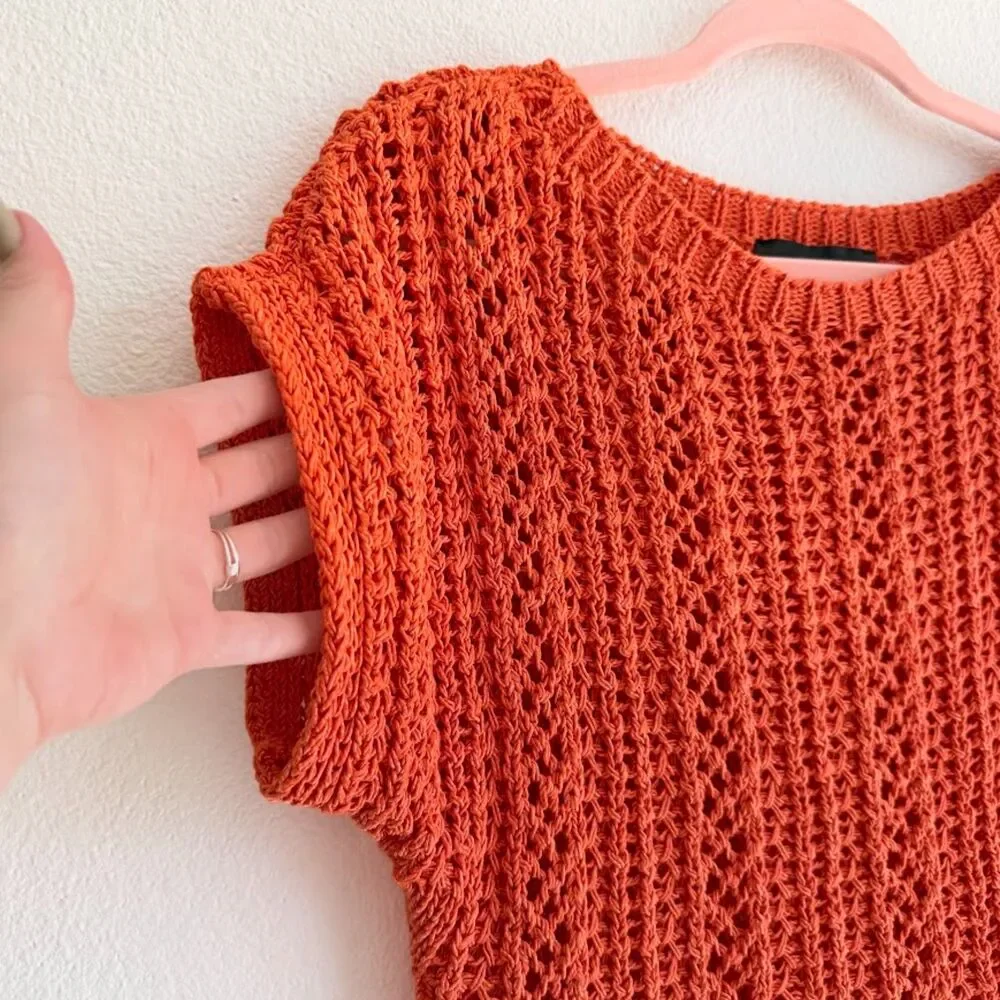 Zara Crochet Short Dolman Sleeve Crop Top in Bright Orange size Medium